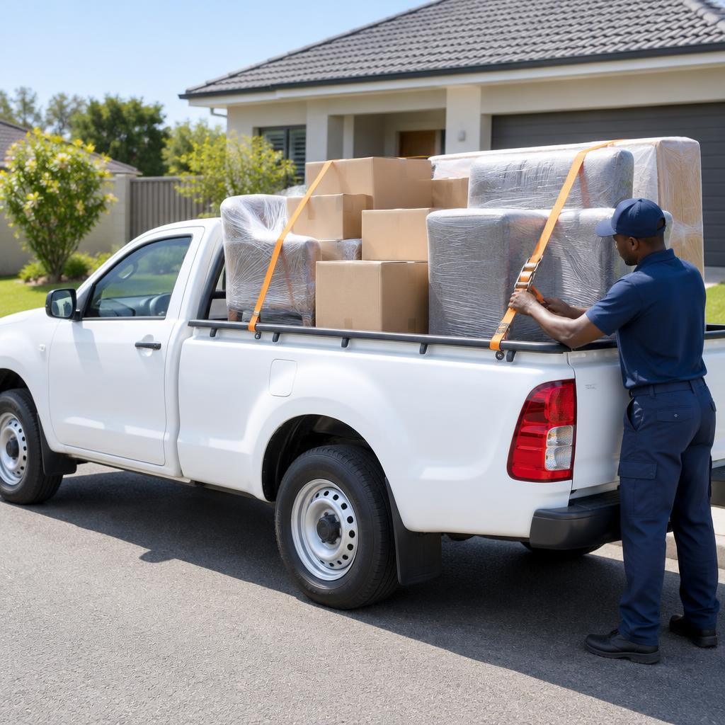 Bakkie loaded with boxes and furniture